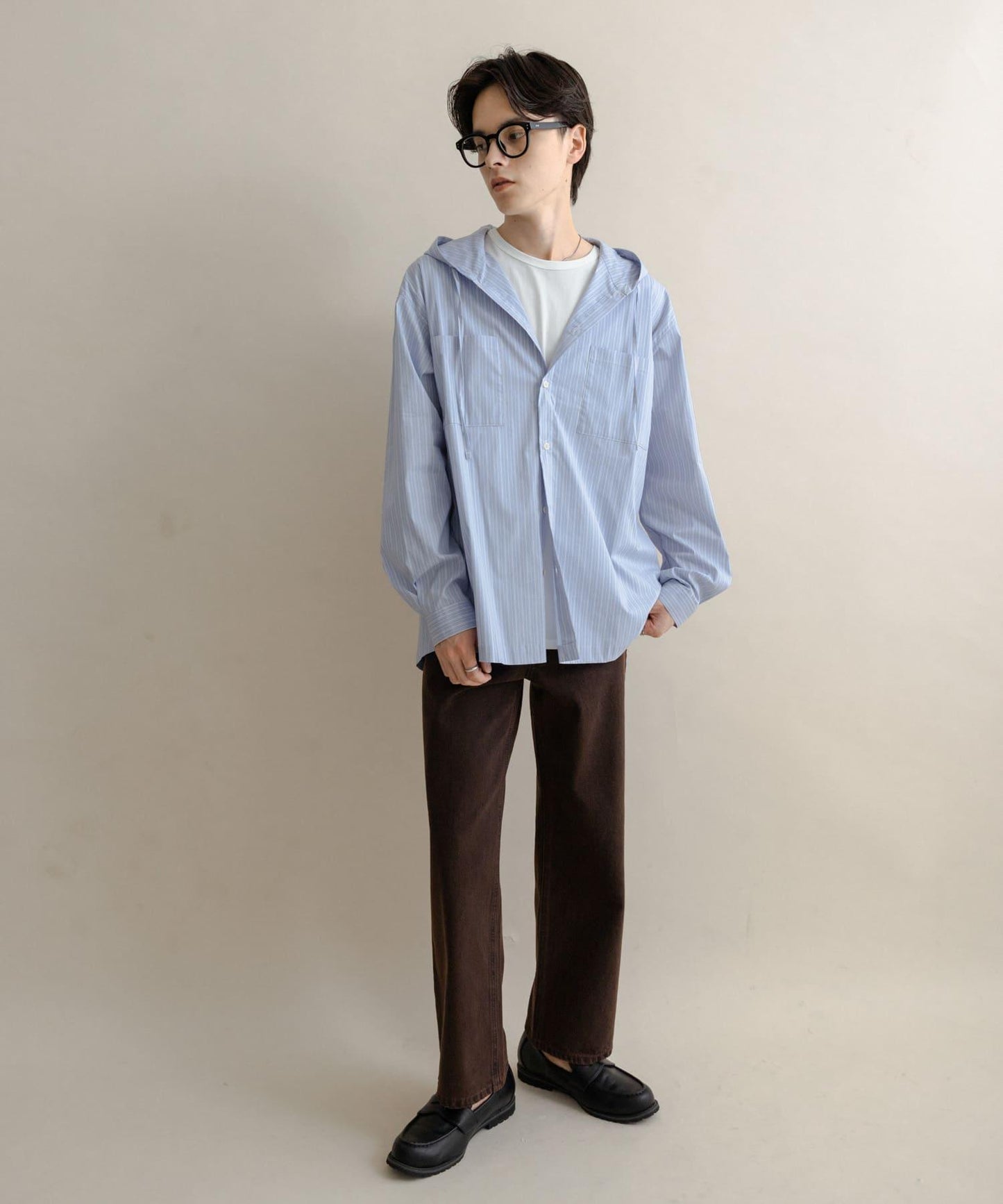 條紋連帽寬鬆襯衫