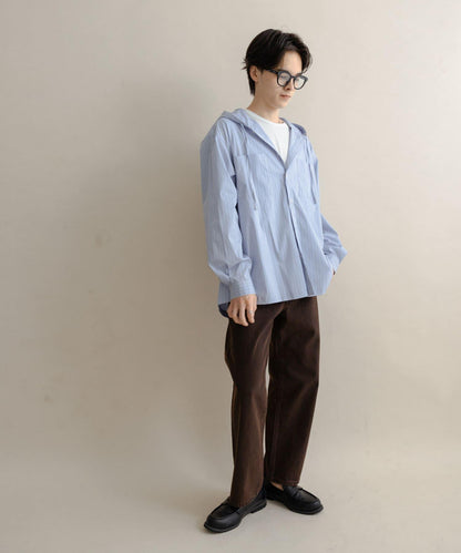 條紋連帽寬鬆襯衫