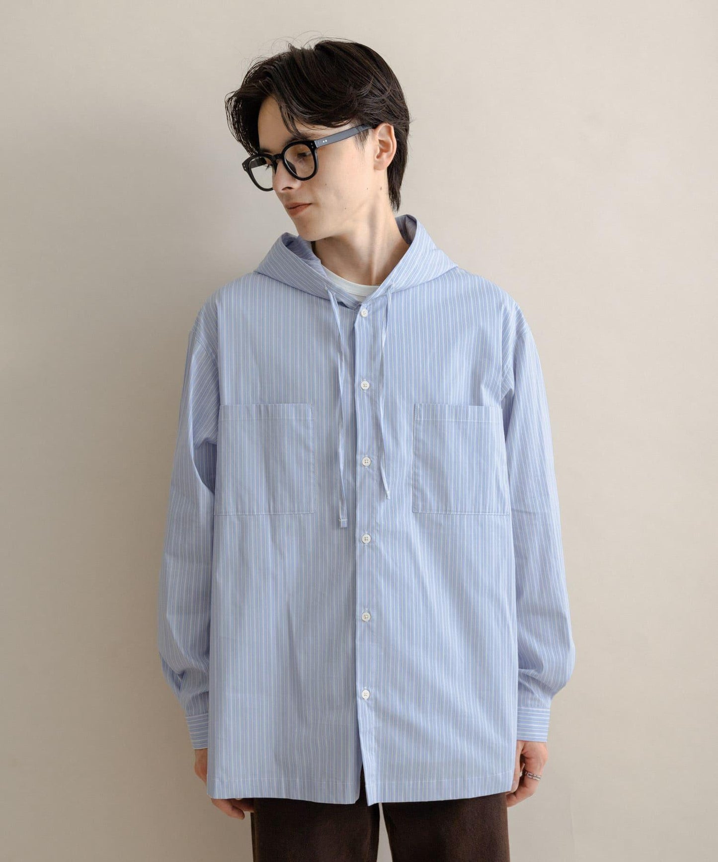 條紋連帽寬鬆襯衫