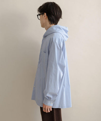 條紋連帽寬鬆襯衫