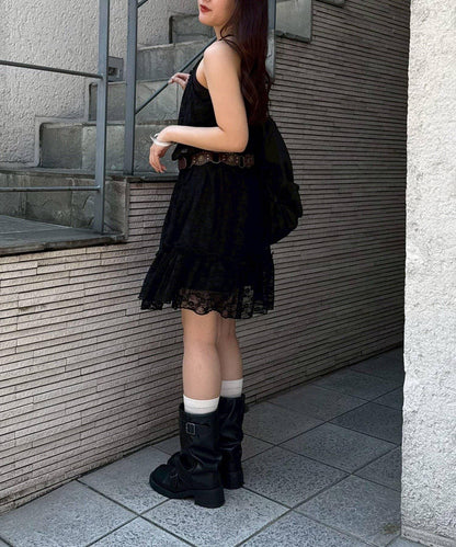 【疊穿必備！】蕾絲抽繩吊帶連衣裙