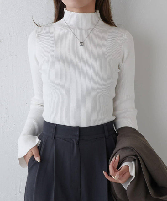 喇叭袖修身高領針織衫