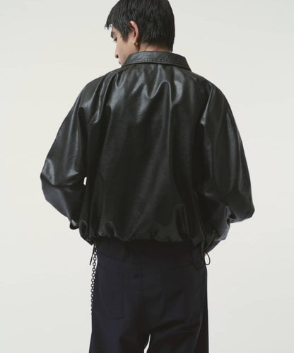 仿皮革泡泡袖夾克