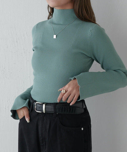 喇叭袖修身高領針織衫