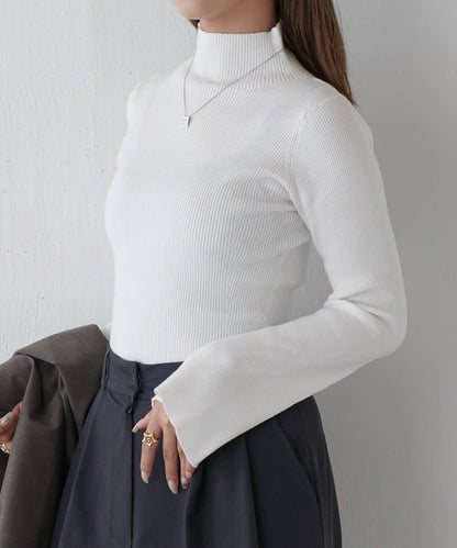 喇叭袖修身高領針織衫