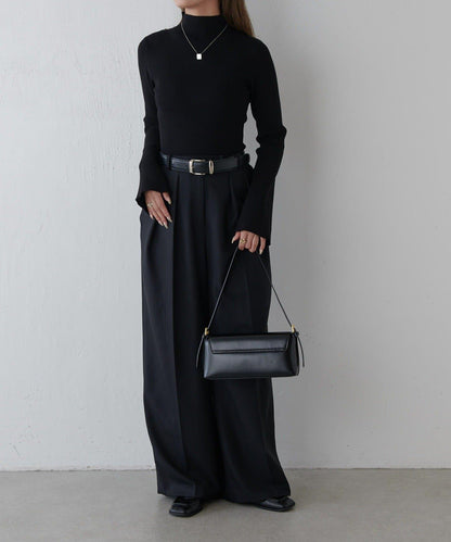 喇叭袖修身高領針織衫