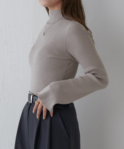 喇叭袖修身高領針織衫