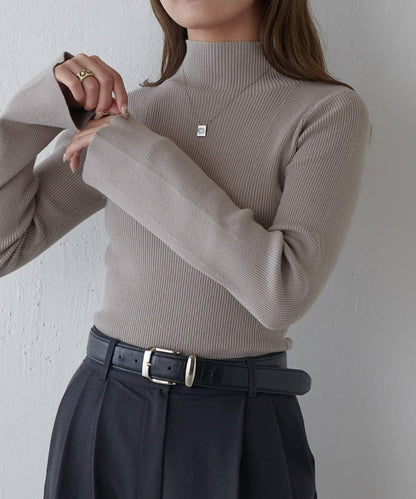 喇叭袖修身高領針織衫