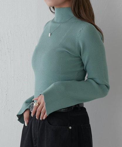 喇叭袖修身高領針織衫