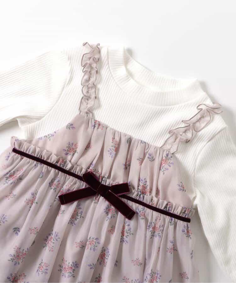 復古花卉印花連衣裙＿アプレレクールマシェリ