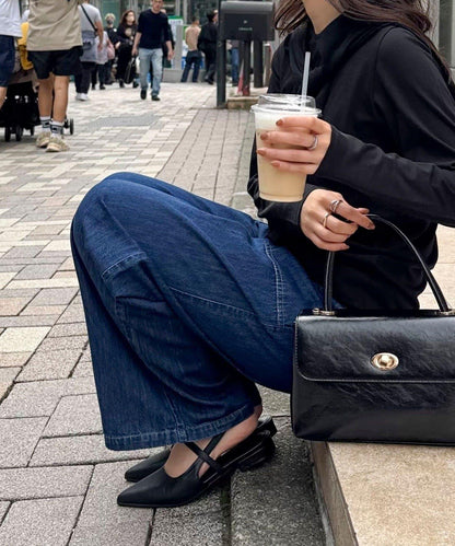 【haruセレクト】後繫帶尖頭平底涼鞋