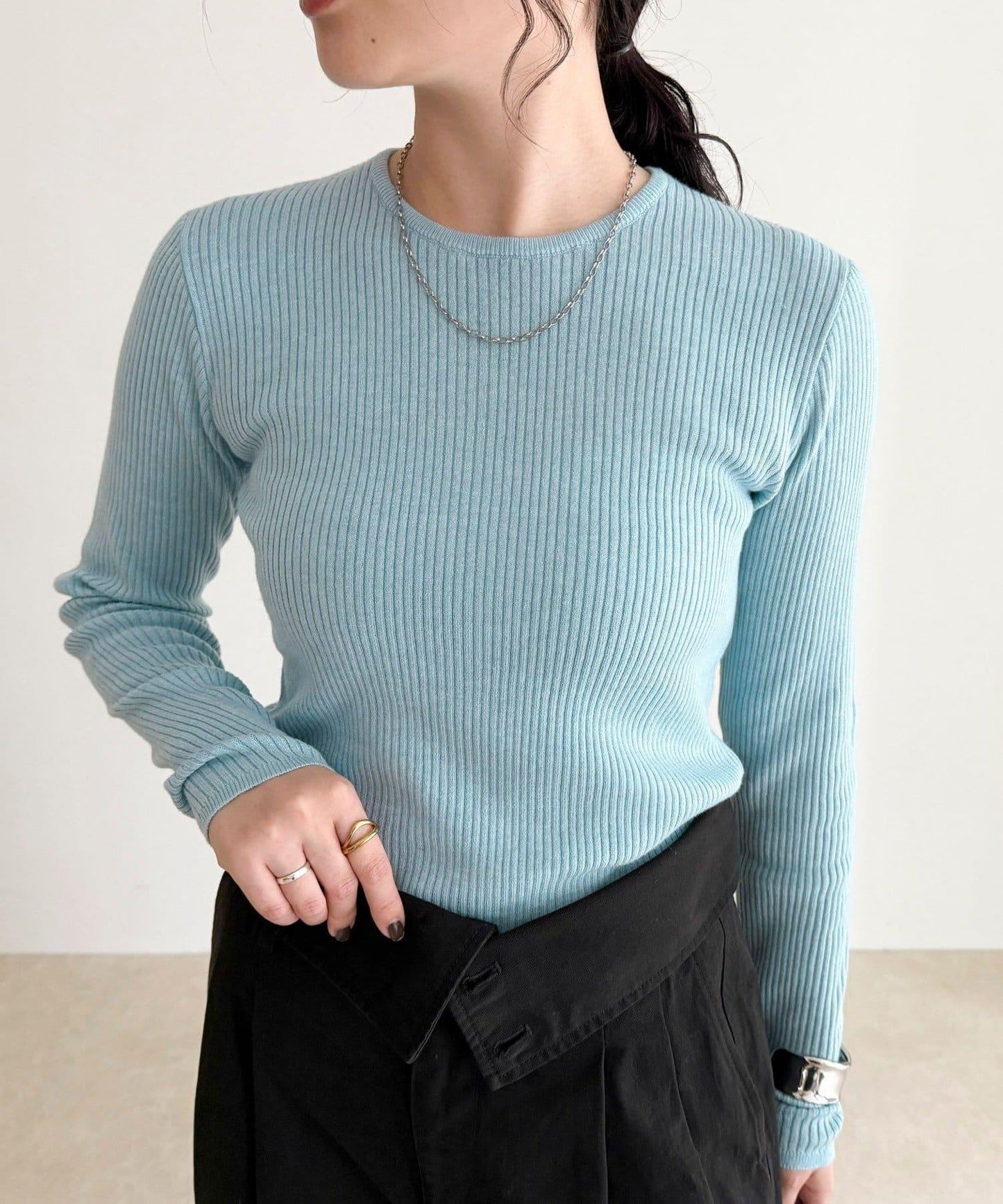 羊毛混紡基礎羅紋針織套頭衫