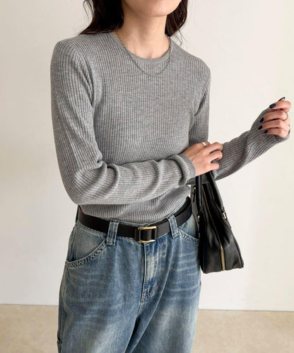 羊毛混紡基礎羅紋針織套頭衫