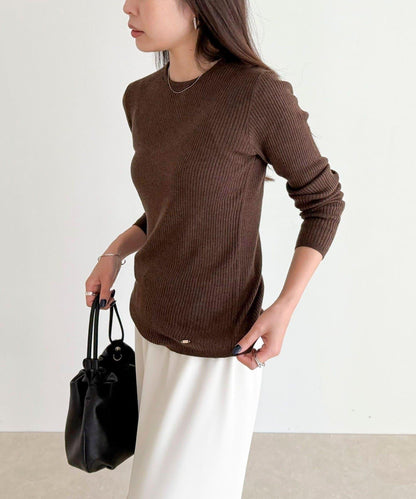 羊毛混紡基礎羅紋針織套頭衫