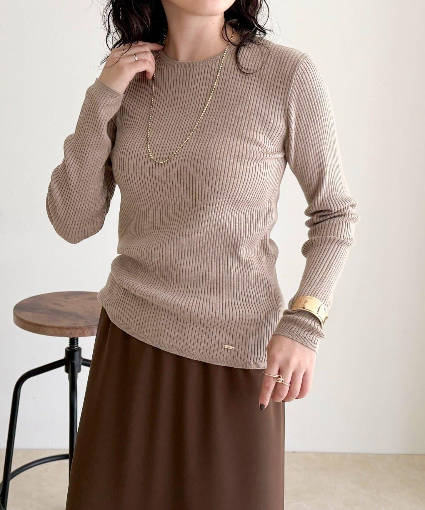 羊毛混紡基礎羅紋針織套頭衫