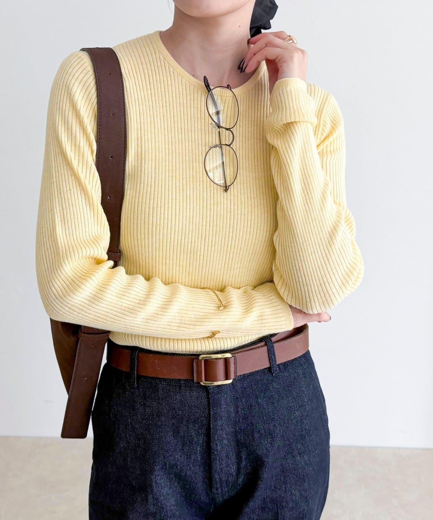 羊毛混紡基礎羅紋針織套頭衫