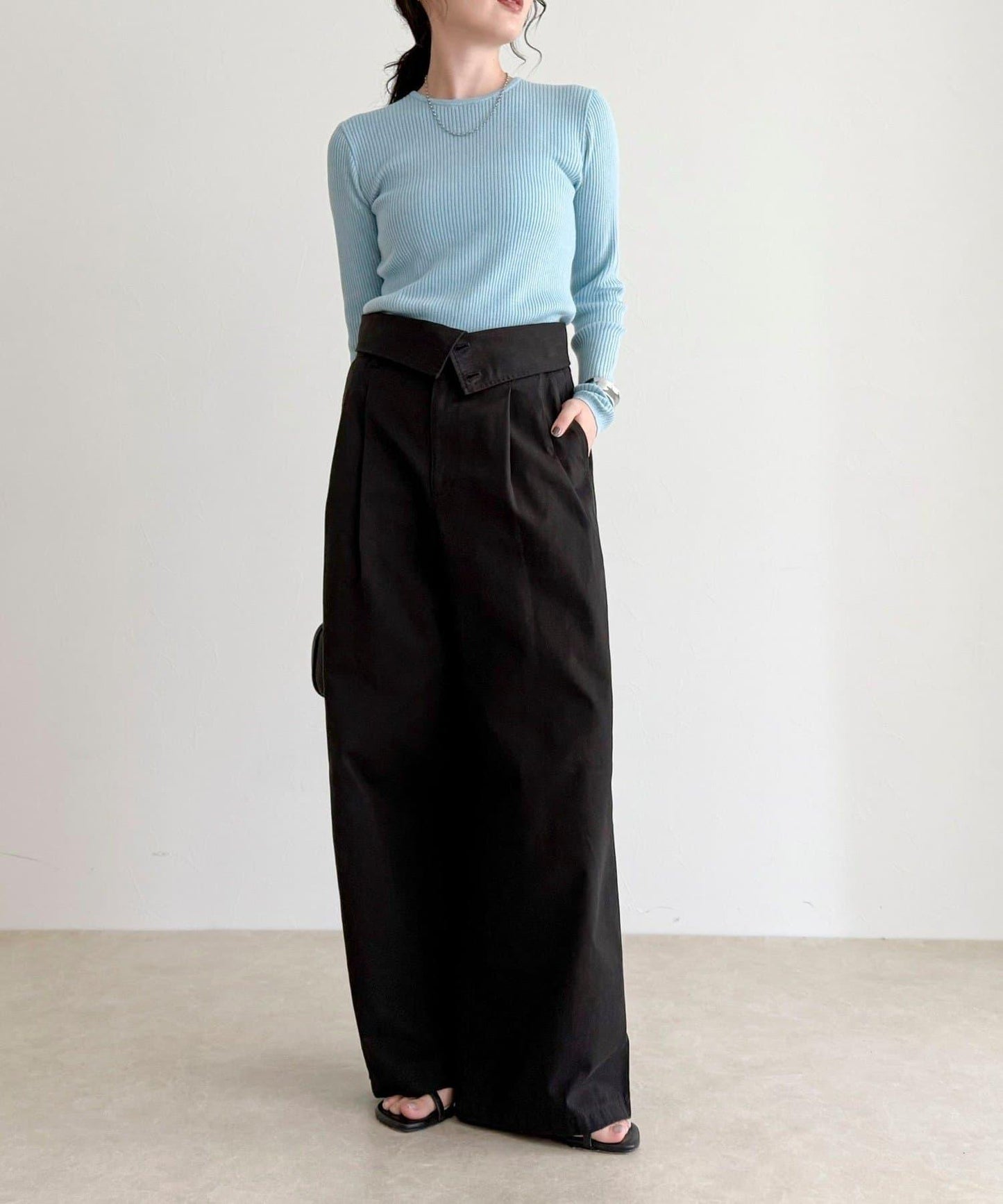 羊毛混紡基礎羅紋針織套頭衫