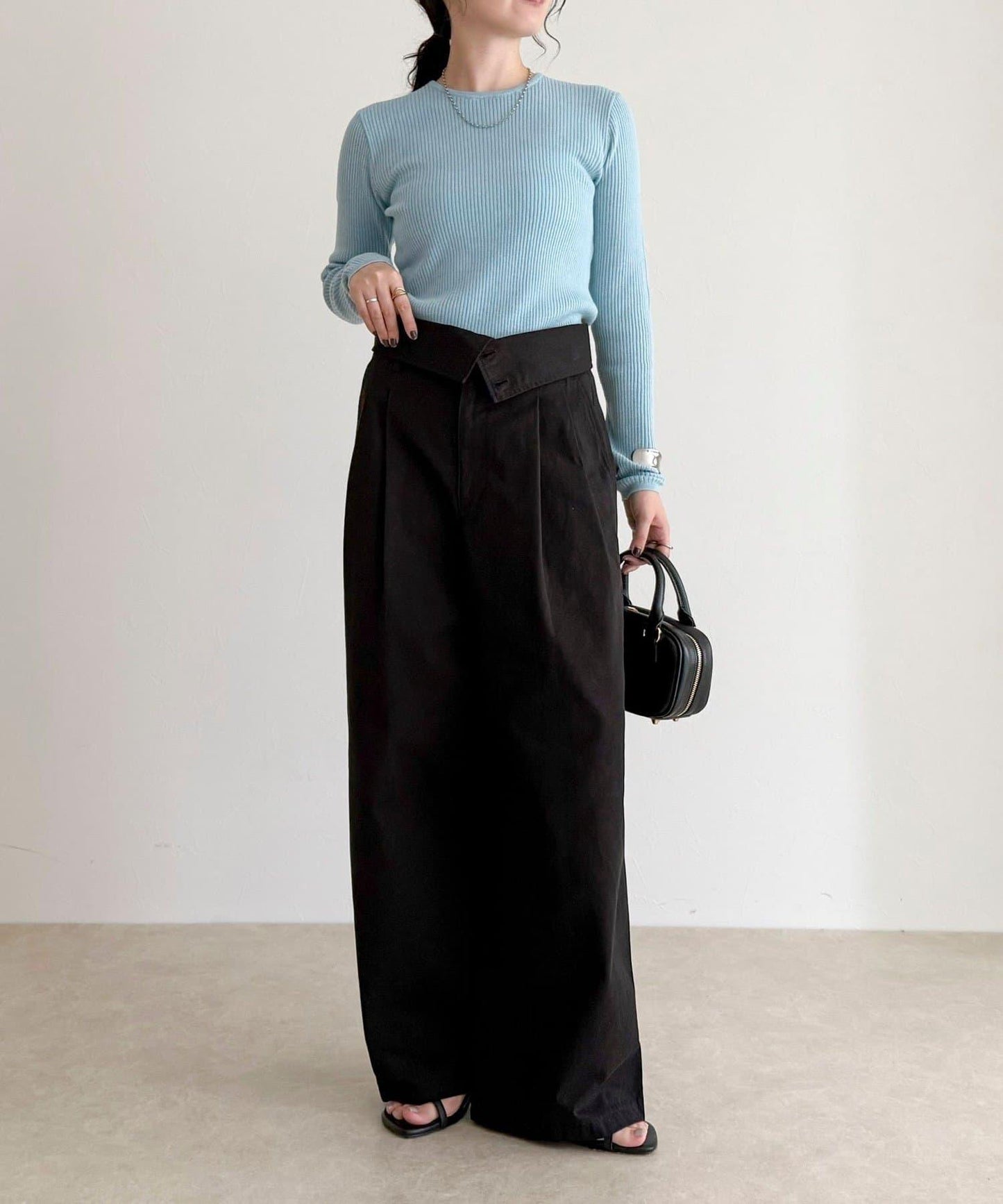 羊毛混紡基礎羅紋針織套頭衫