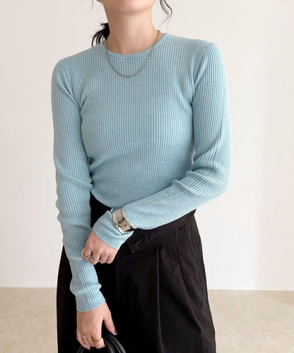 羊毛混紡基礎羅紋針織套頭衫