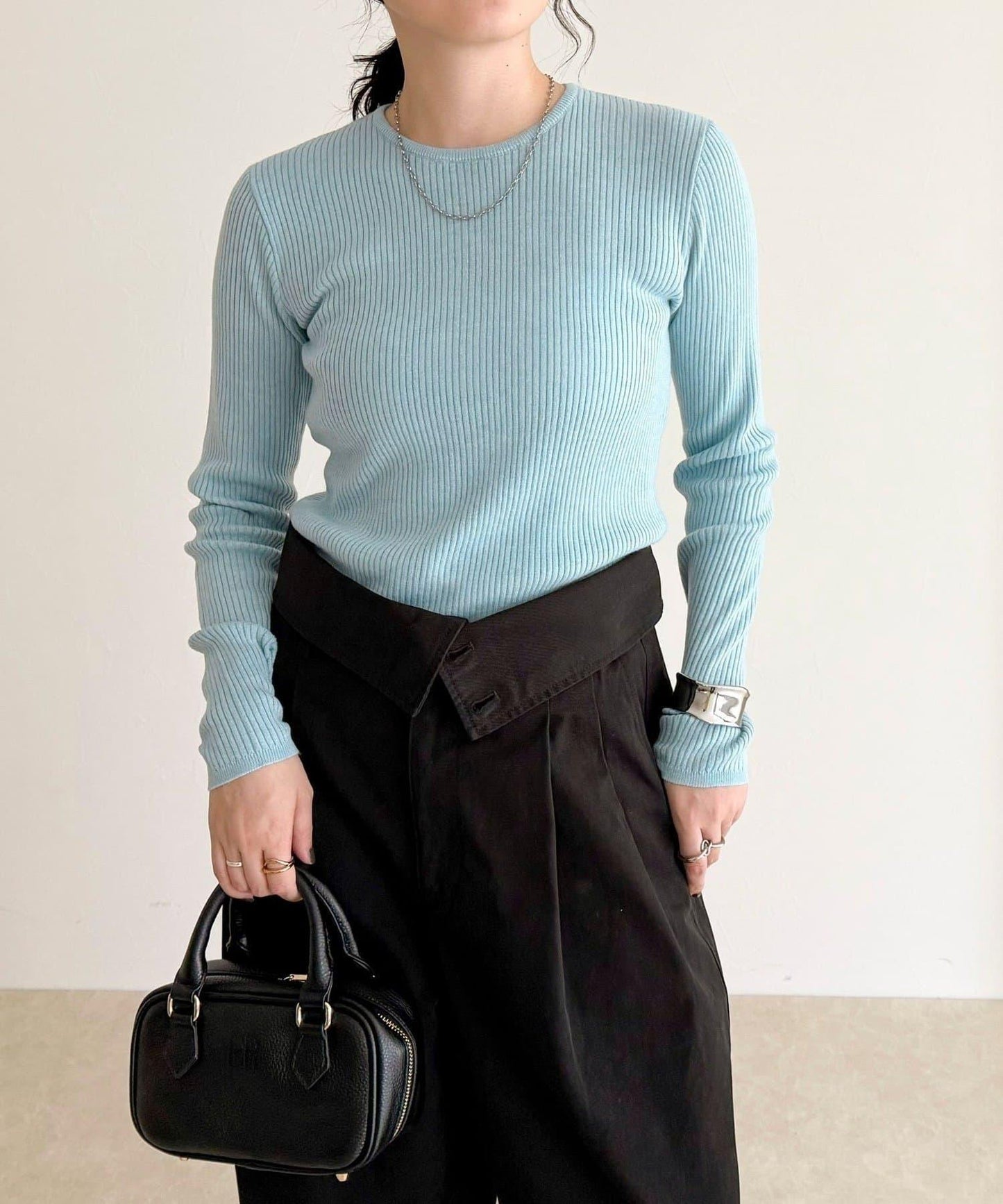 羊毛混紡基礎羅紋針織套頭衫