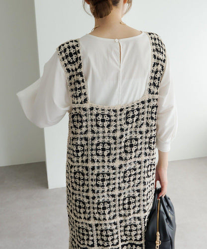 【25AW】拼色鉤針編織風連衣裙