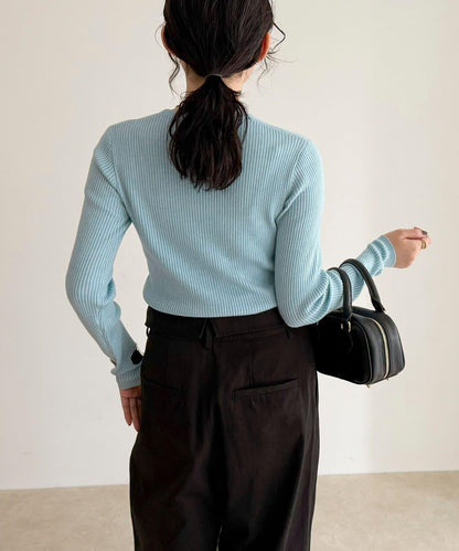 羊毛混紡基礎羅紋針織套頭衫