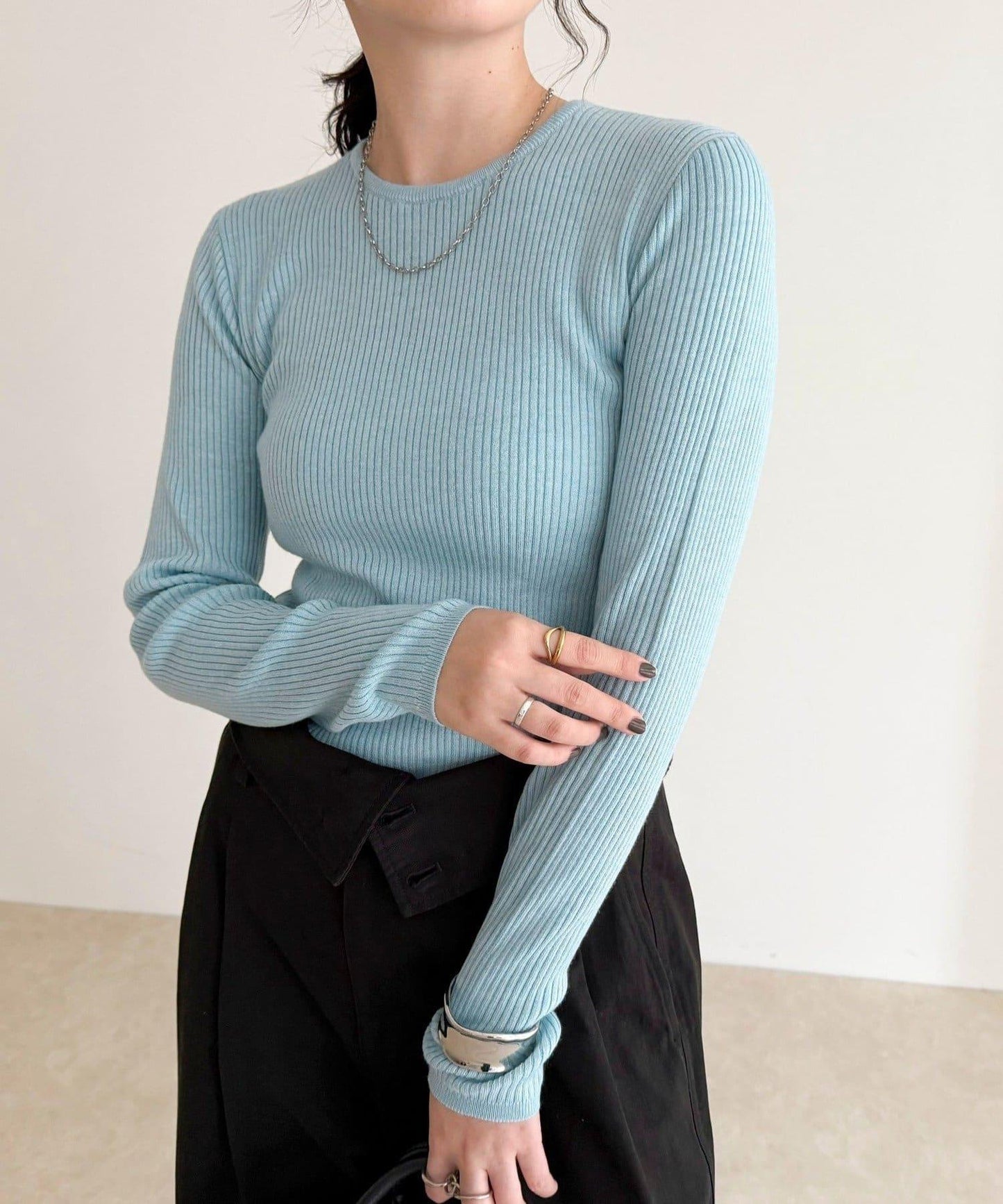 羊毛混紡基礎羅紋針織套頭衫