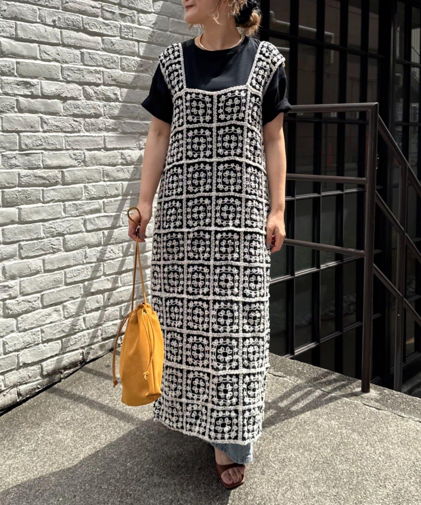 【25AW】拼色鉤針編織風連衣裙