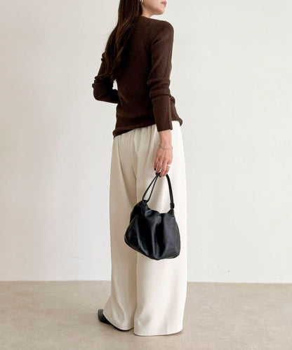 羊毛混紡基礎羅紋針織套頭衫