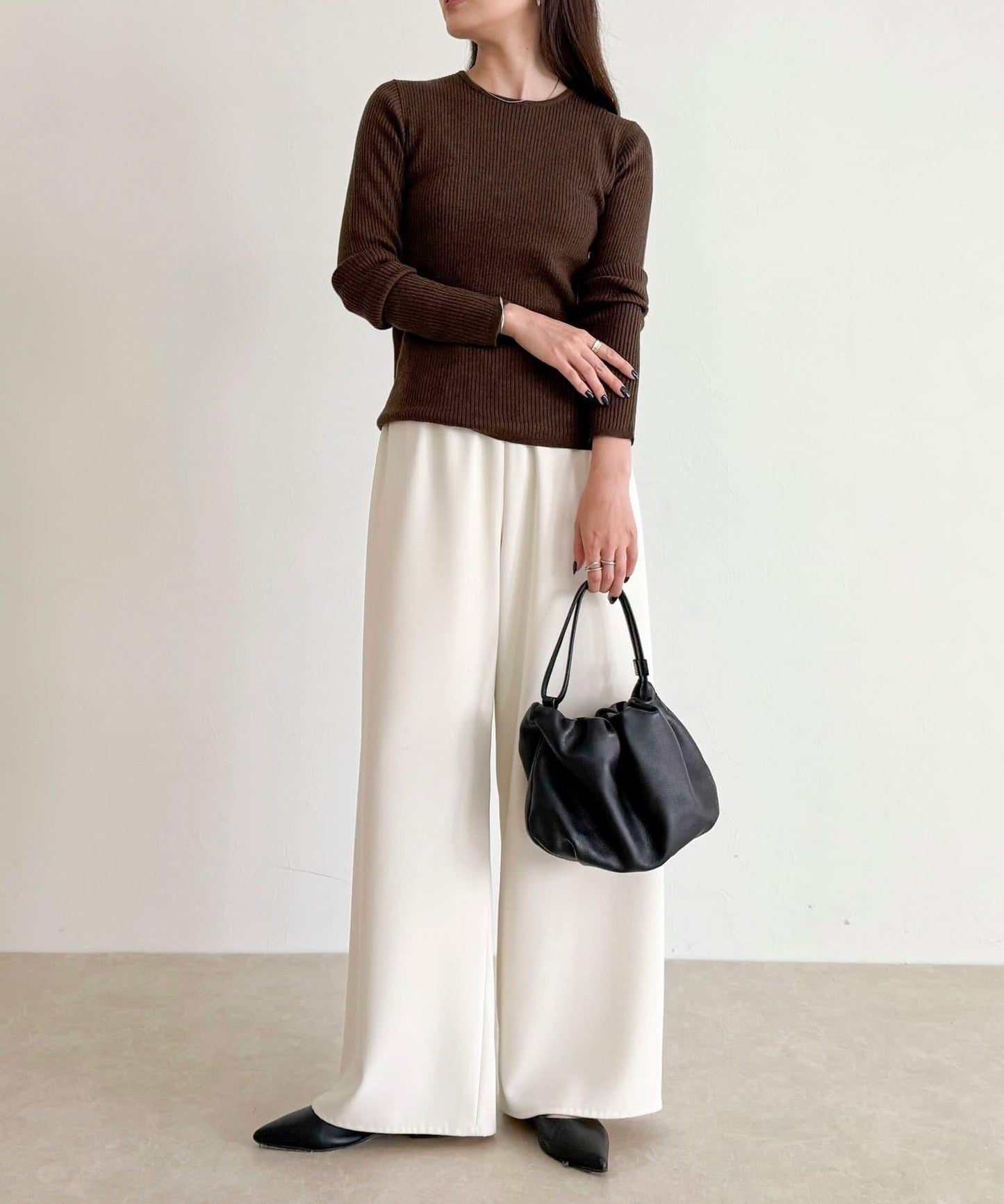 羊毛混紡基礎羅紋針織套頭衫