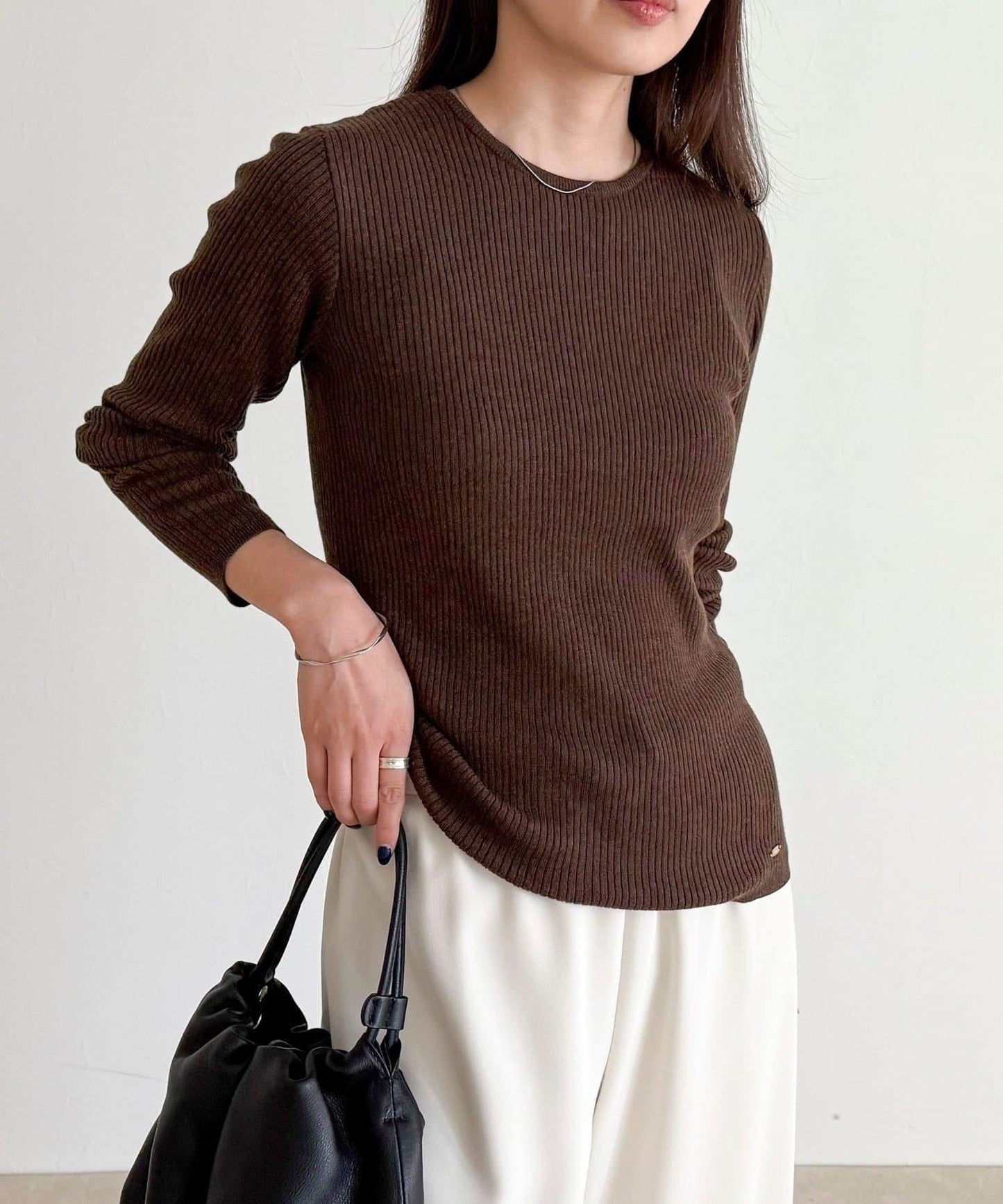 羊毛混紡基礎羅紋針織套頭衫