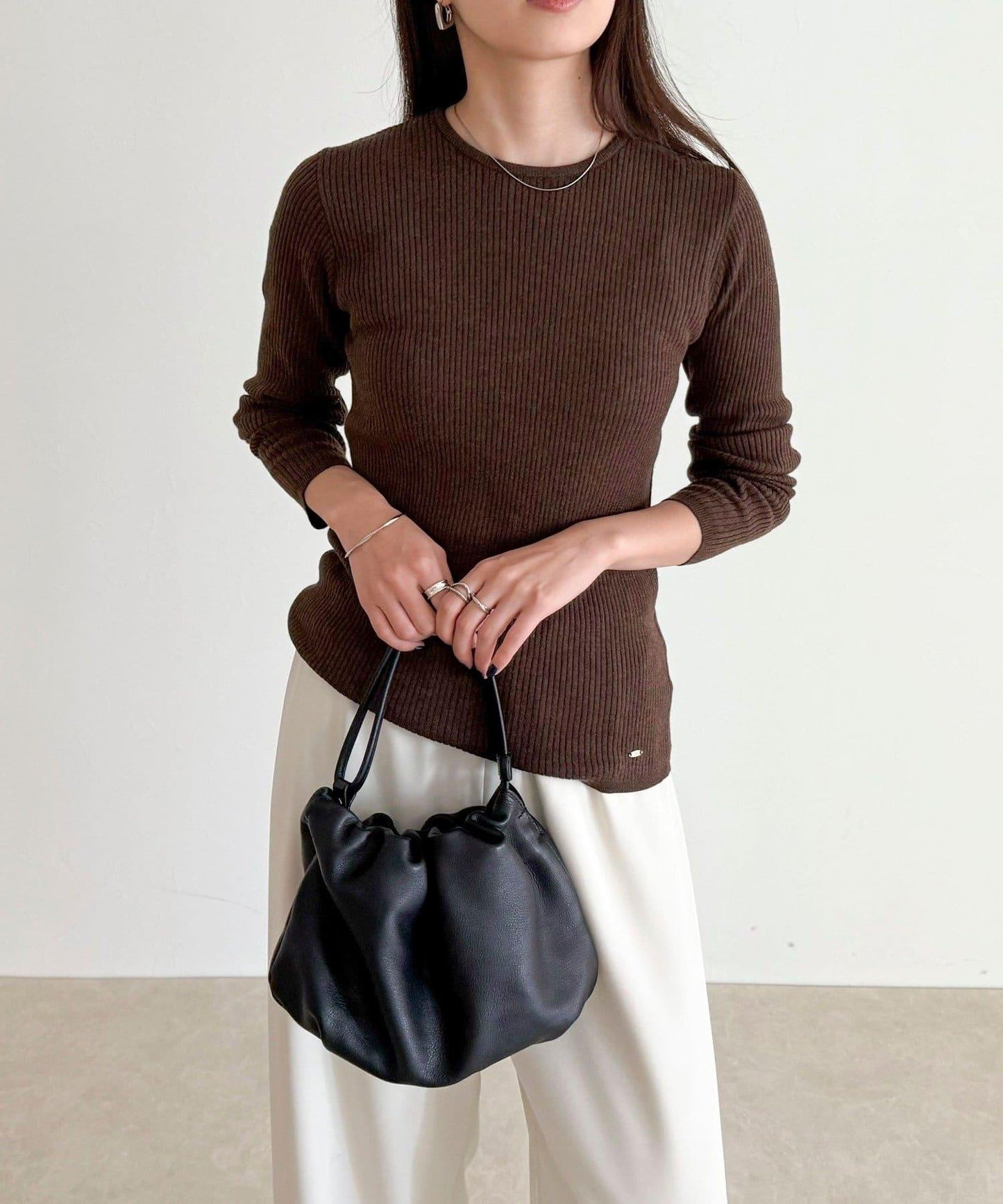 羊毛混紡基礎羅紋針織套頭衫