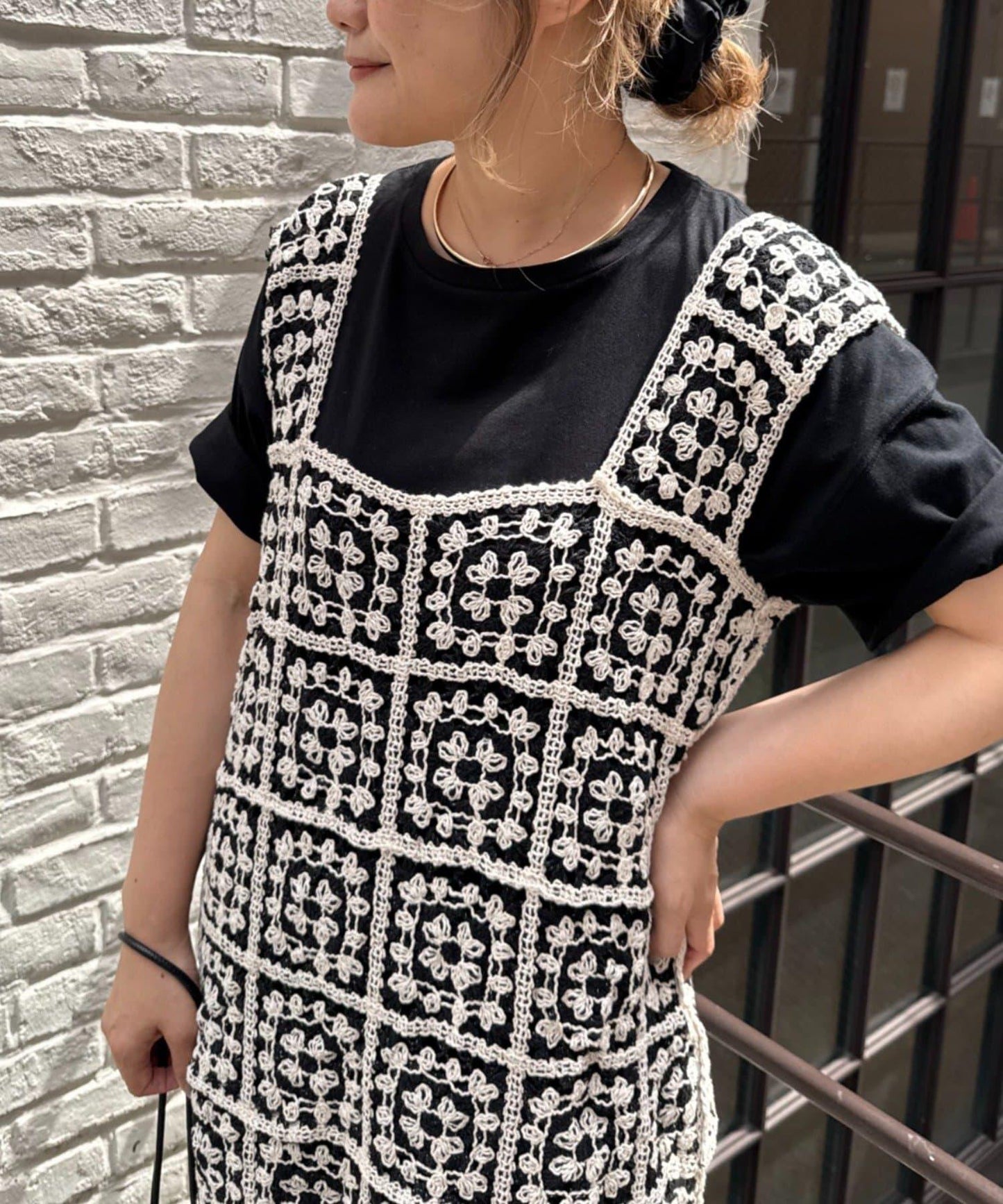 【25AW】拼色鉤針編織風連衣裙