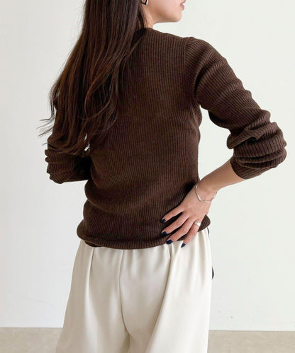 羊毛混紡基礎羅紋針織套頭衫