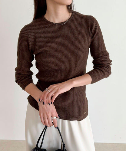 羊毛混紡基礎羅紋針織套頭衫