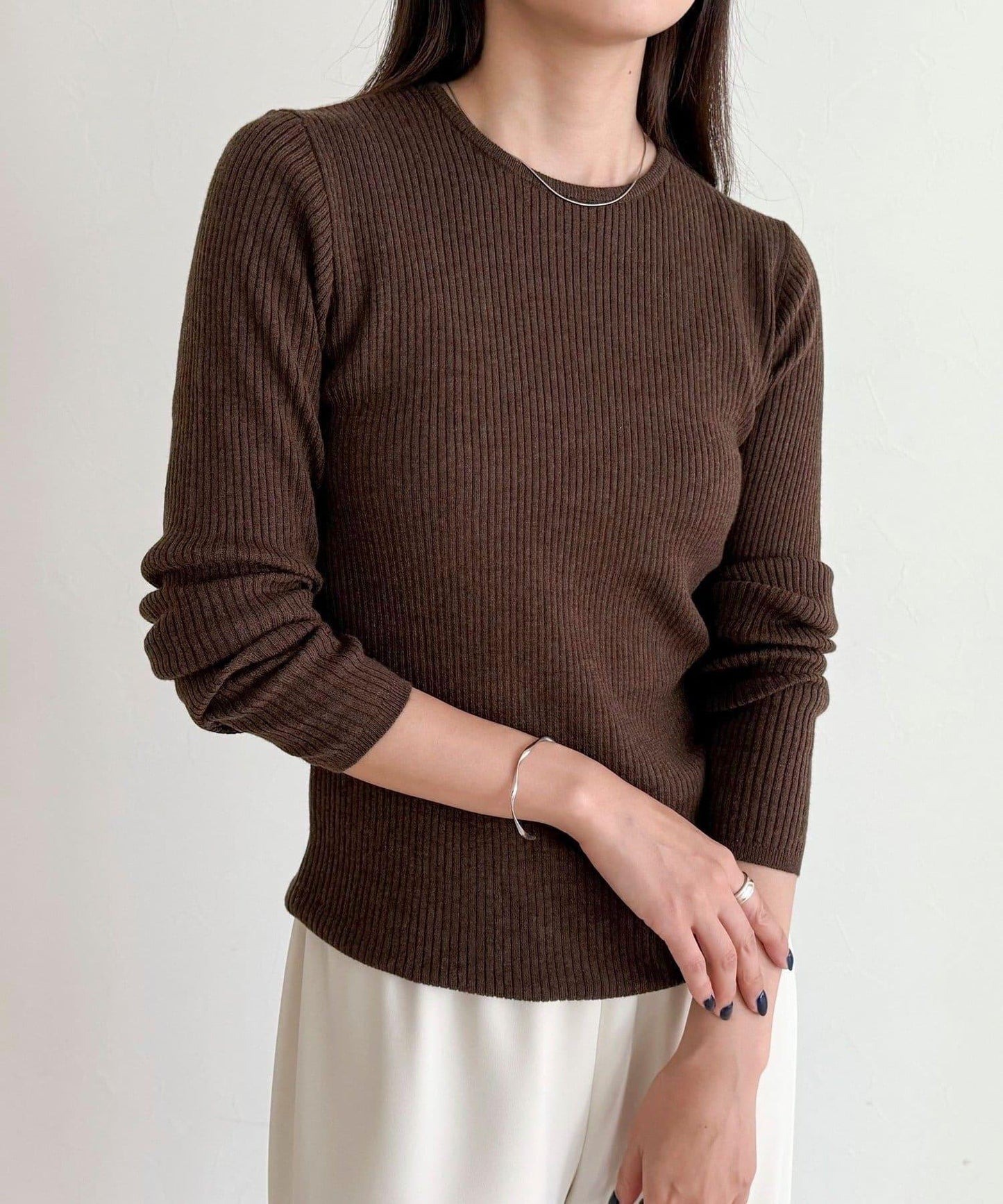 羊毛混紡基礎羅紋針織套頭衫