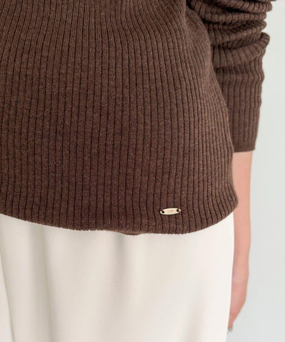 羊毛混紡基礎羅紋針織套頭衫