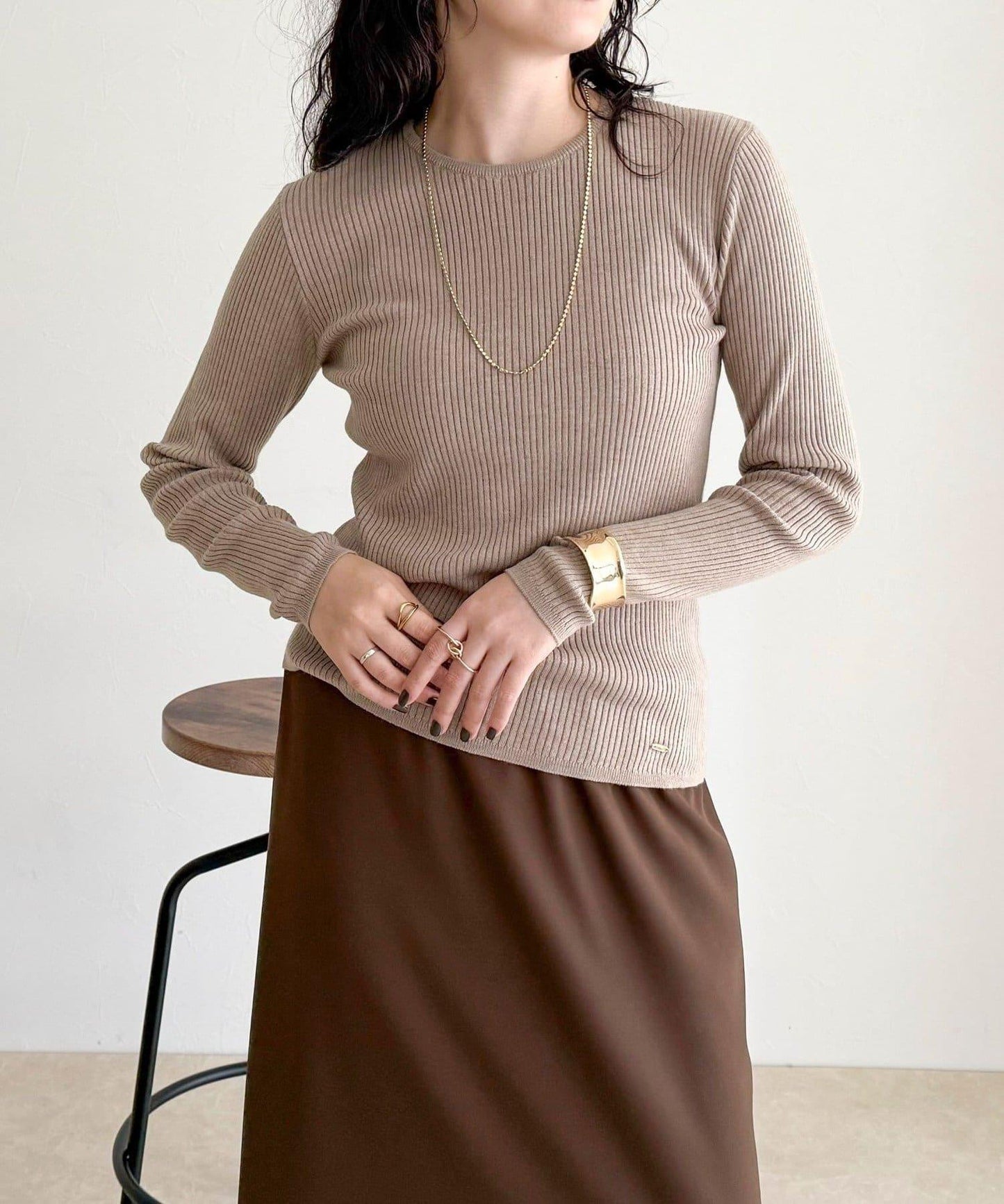 羊毛混紡基礎羅紋針織套頭衫