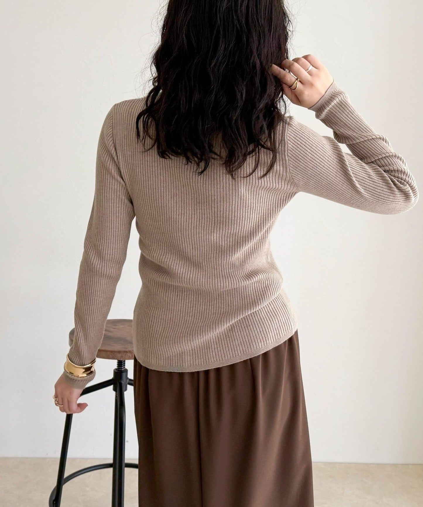 羊毛混紡基礎羅紋針織套頭衫