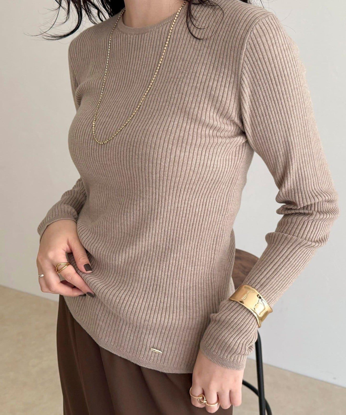 羊毛混紡基礎羅紋針織套頭衫