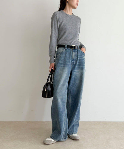 羊毛混紡基礎羅紋針織套頭衫