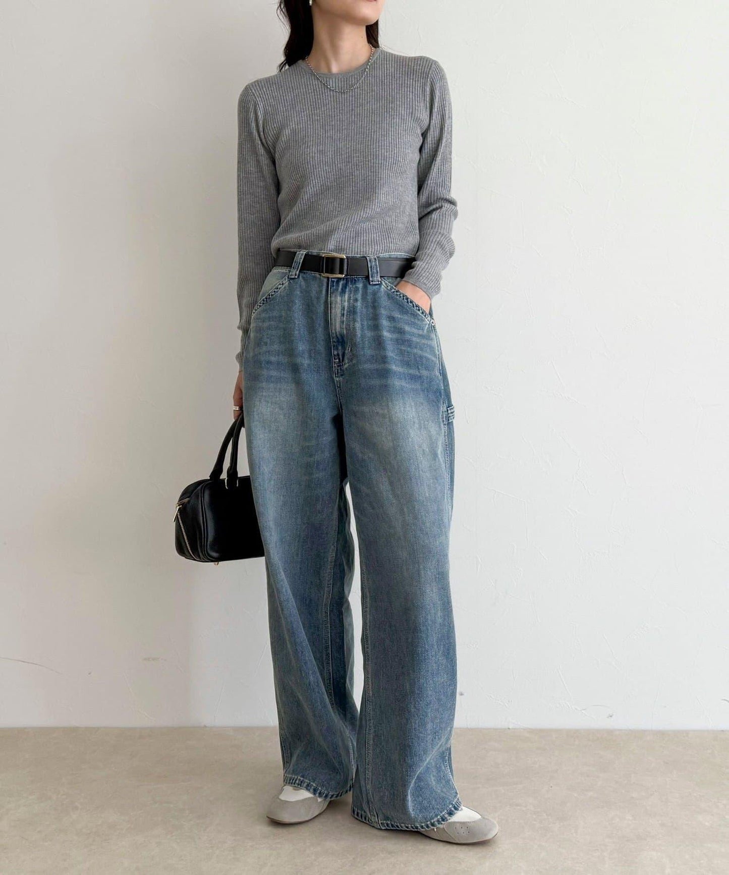 羊毛混紡基礎羅紋針織套頭衫