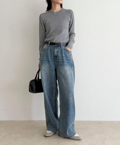 羊毛混紡基礎羅紋針織套頭衫