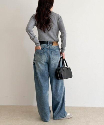 羊毛混紡基礎羅紋針織套頭衫