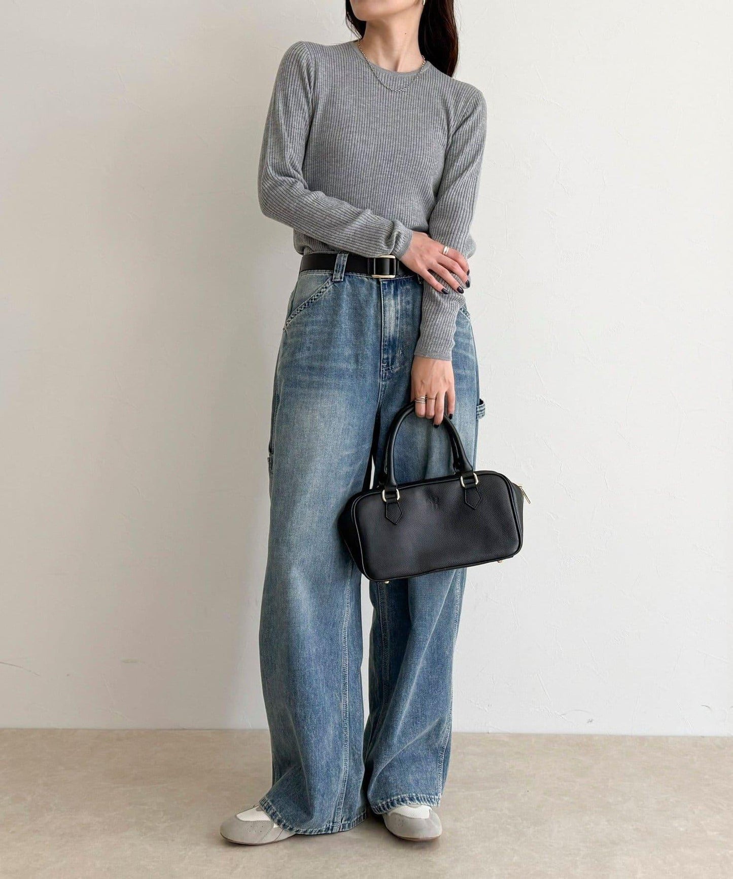 羊毛混紡基礎羅紋針織套頭衫