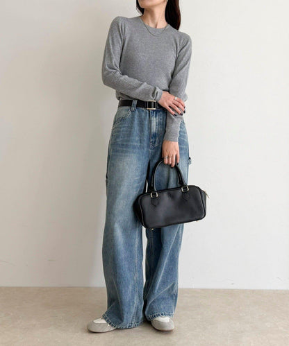 羊毛混紡基礎羅紋針織套頭衫