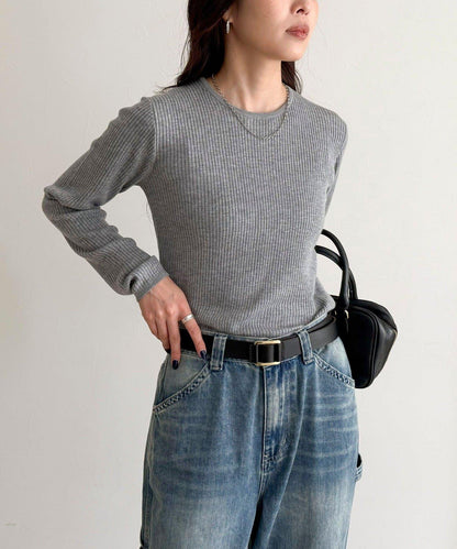 羊毛混紡基礎羅紋針織套頭衫