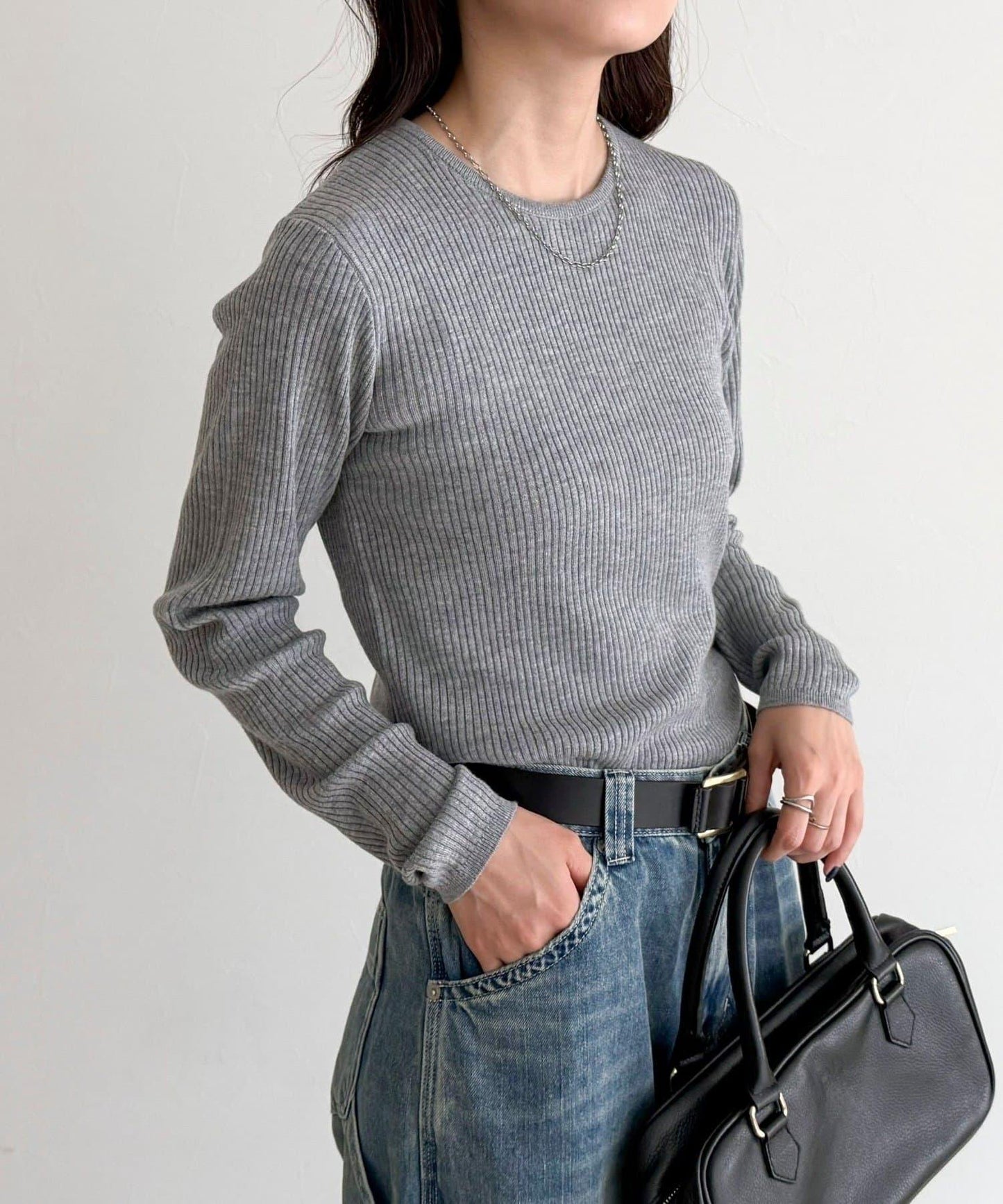 羊毛混紡基礎羅紋針織套頭衫