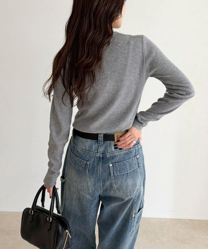 羊毛混紡基礎羅紋針織套頭衫