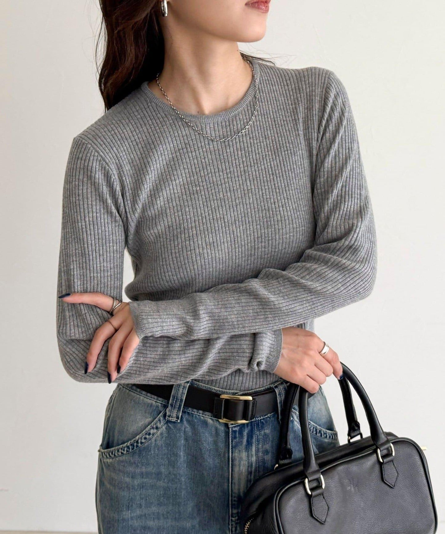 羊毛混紡基礎羅紋針織套頭衫